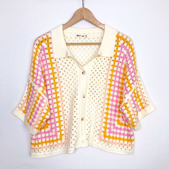 New In M/L polo Multicolored crochet cardigan - Picture 1 of 10
